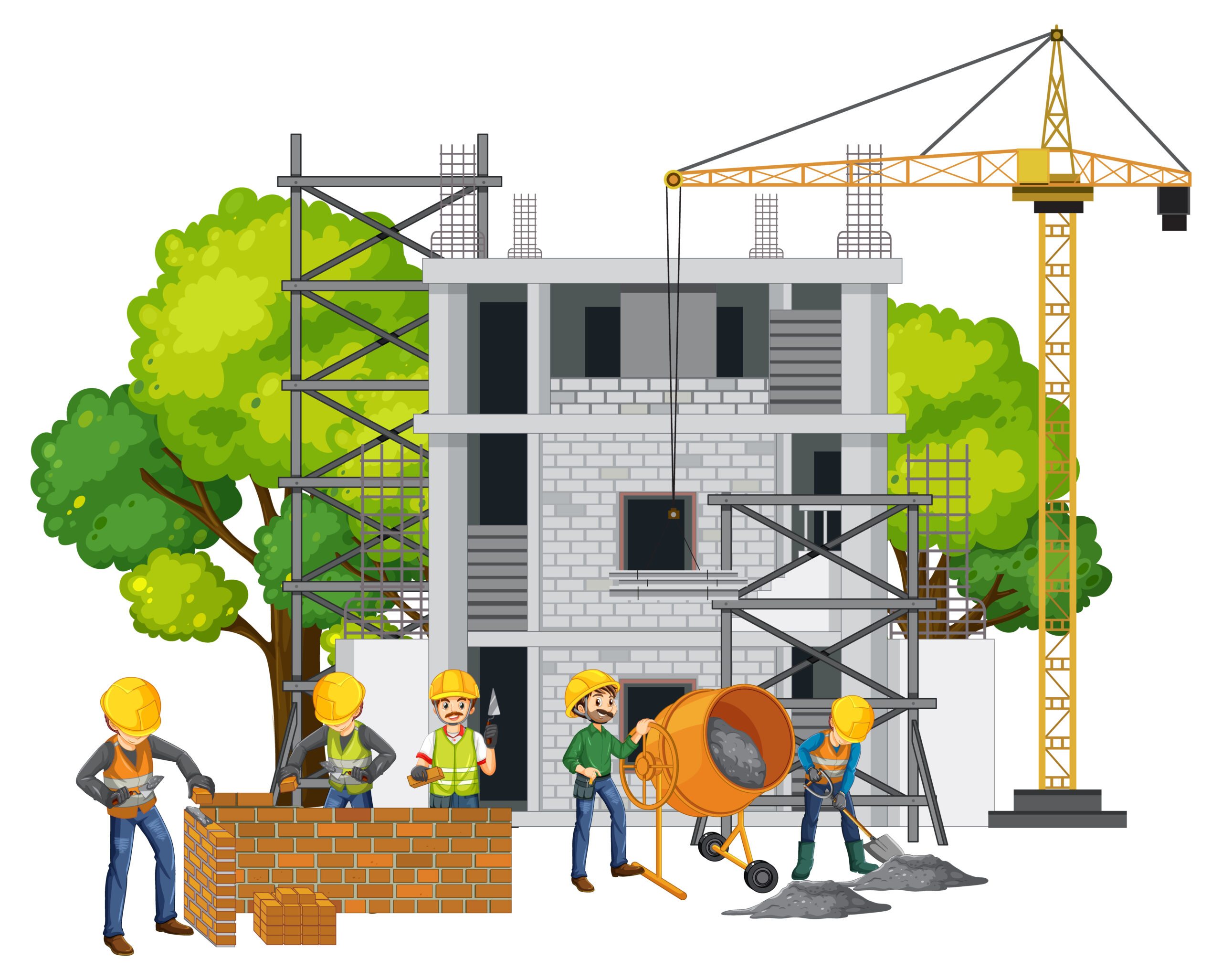 Isolated construction site with workers